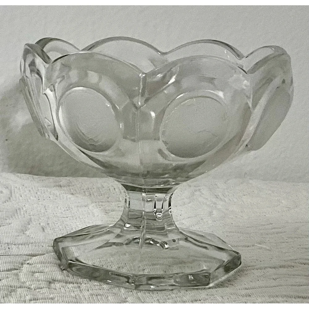 Fostoria Uranium 1977 Vintage Coin Footed Bowl‎ Compote Candy Dish Clear Glass